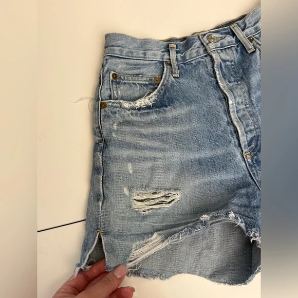 Agolde Dee High Rise Light Blue Distressed Jean Shorts Size 26 - Picture 2 of 7